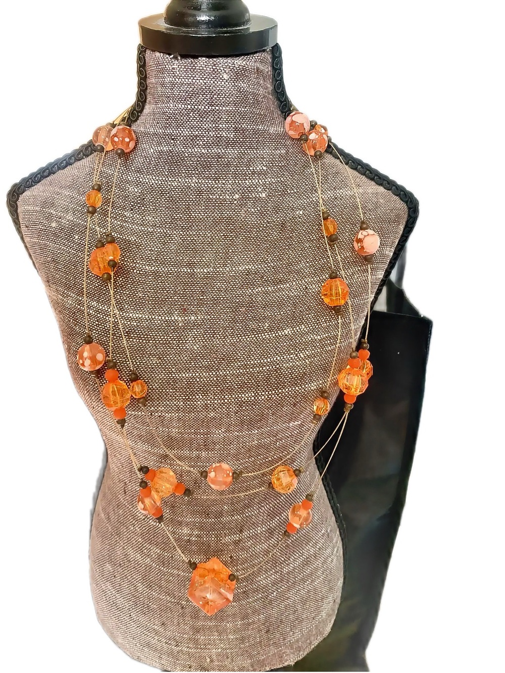 Vintage Y2K Multi-Strand Orange Bead Necklace